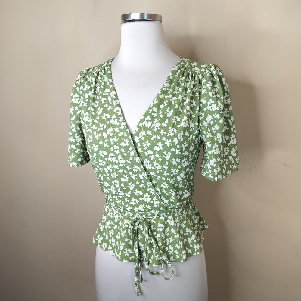 Commense Floral Faux Wrap Top V Neck Dainty - Picture 3 of 8